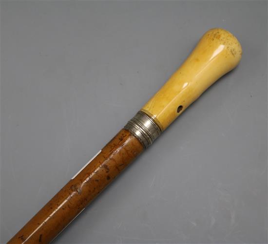 An ivory handled and white metal mounted Queen Anne walking cane, c.1700 length 81.5cm
